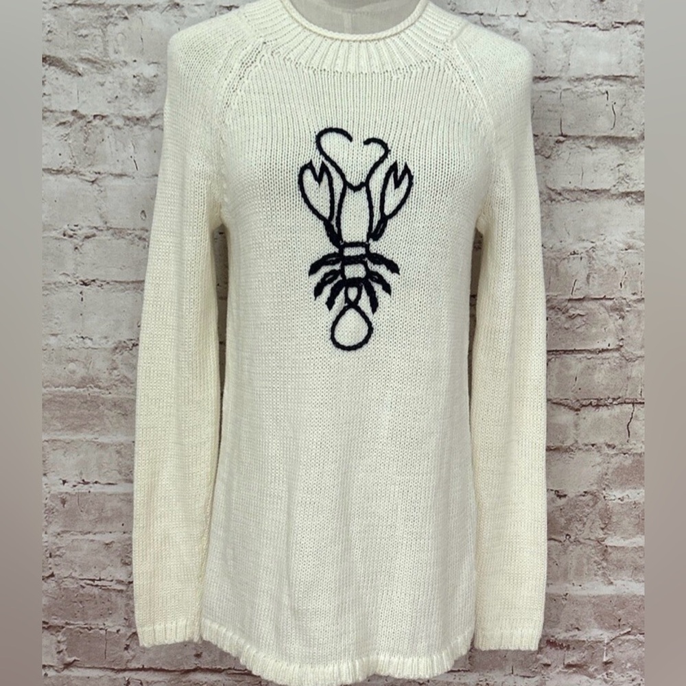 Talbots Cream Crewneck Sweater with Black Embroidered Motif